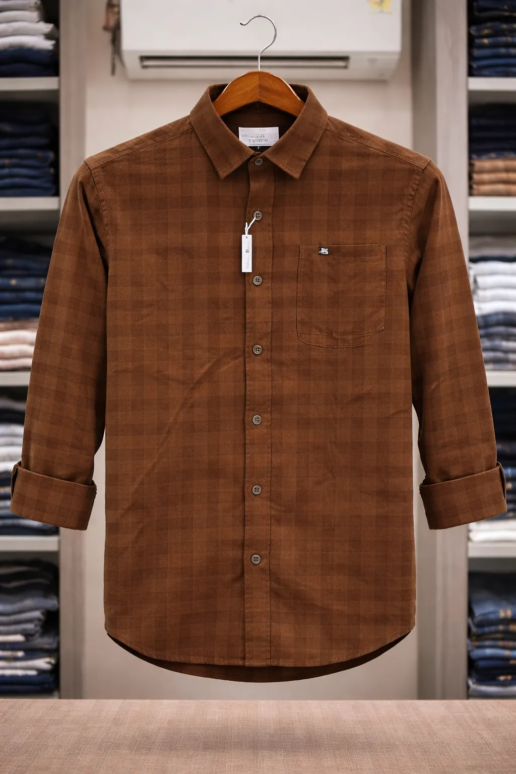 Men's Brown Tonal Plaid Shirt